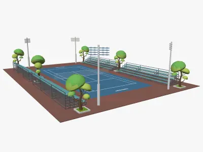 Cartoon Tennis Court Low-poly 3D model
