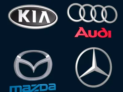 Car Logos - Audi Mazda Kia Mercedes Benz Low-poly 3D model