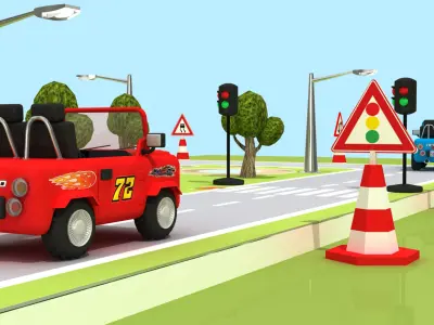 LowPoly Toy Car Traffic Set Cartoon Game 3D model