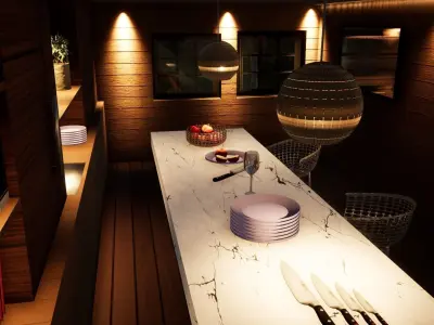 kitchen with wooden cabinets and lighting Free low-poly 3D model