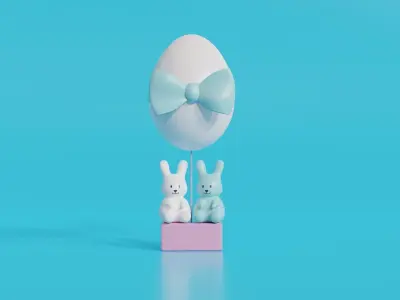 Easter Egg Balloon with Bunnies 3D model