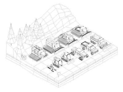 Cartoon Low Poly Winter Snow Vehicles Pack Low-poly 3D model