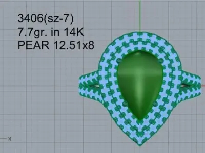 Pear Double Halo Ring 3406 3D print model