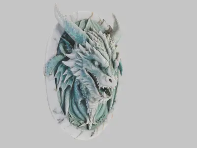 Low-Poly Intricate Wooden Marble Dragon Head Wall Mount Low-poly 3D model
