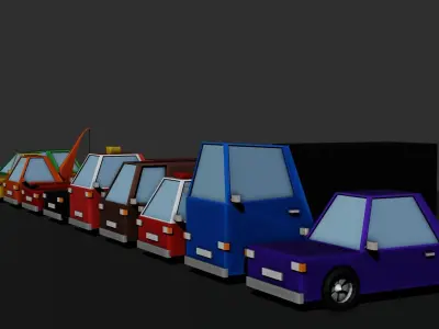 low poly cars group of different colored Free 3D print model