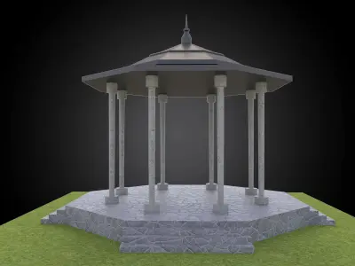 Gazebo structure with stone floor and metal roof stand alone Low-poly 3D model