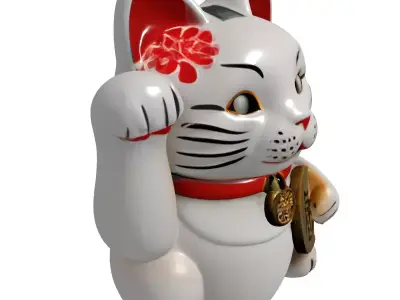 Manekineko Lucky Cat Figurine Low-poly 3D model