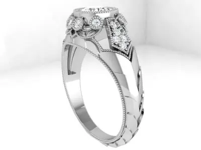 Round Diamond Milgrain Ring 3819 3D print model