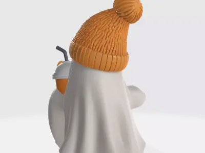 Ghost with Beanie and Drink Adorable Halloween Decor 3D print model