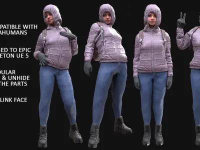 Woman - Winter Outfit 3 - Modular - Rigged Low-poly 3D model