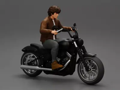Young man riding a motorbike 3D print model