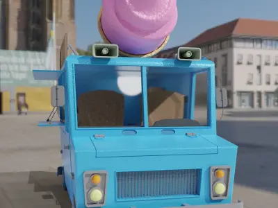 Low Poly Ice Cream Truck Low-poly 3D model