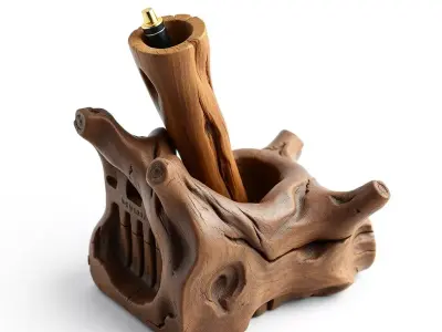 Rustic Wood Pen Desk Organizer Low-poly 3D model