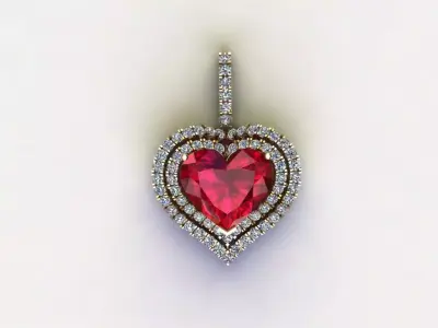 Heart Pendant with diamond and heart gem cadfile 3D model