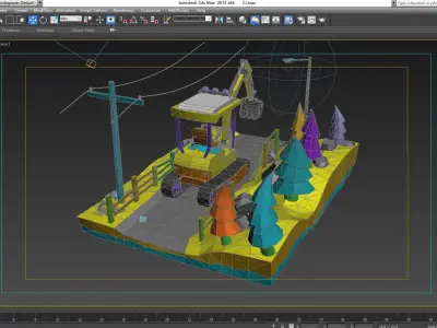 bulldozer car cartoon crane crawler forklift heavy industrial  3D model