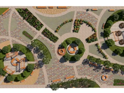 Detailed Public Square Landscape 3D Model Low-poly 3D model