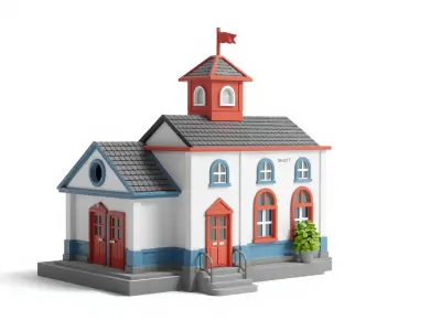 Cartoon School Building with Bell Tower model pack Low-poly 3D model