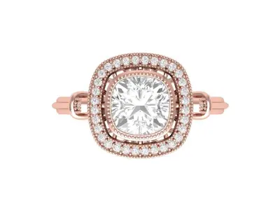  Cushion Solitaire Art deco Ring 3D print model