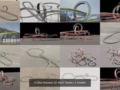 4 Ultra-Detailed 3D Stunt Tracks 3D Model Pack