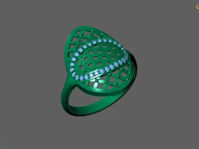 Women Ring With Stone Diamond Ready STL 3DM Models Womens Rings 3D print model 7
