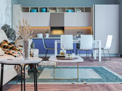 Living and kitchen room 3D model
