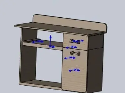 cupboard computer desk with two drawers and shelf 3D model