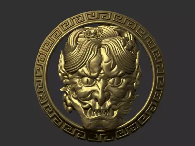 hannya ornate golden lion head 3D print model