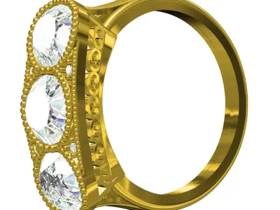 Three Stone Vintage Style Art Deco Ring 3D print model