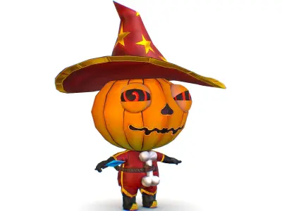 Halloween Pumpkin Fantasy Character Pet Wizard Low-poly 3D model