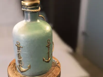 Nautical Glass Bottle with Rope Base and Anchor Low-poly 3D model