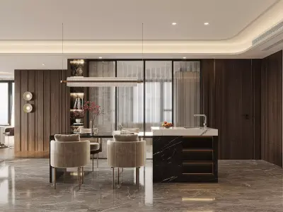 Modern living room dining room interior scenes 211 3D model