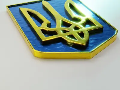3d model of Ukrainian Trident on background surface  Free 3D model
