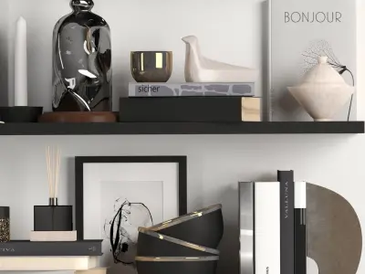 decorative set living room shelf 3D model
