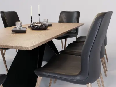 TABLE SET dining with chairs 3D model