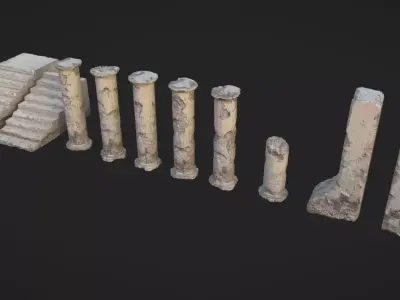 Ancient Pillars and Stone Damage Generator Low-poly 3D model