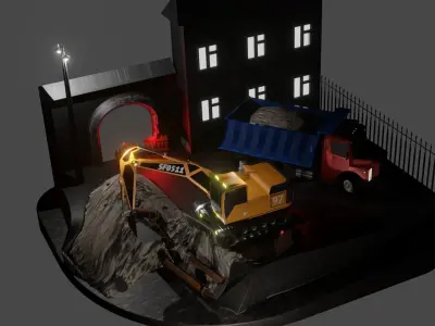 repair night excavator truck panorama  3D model