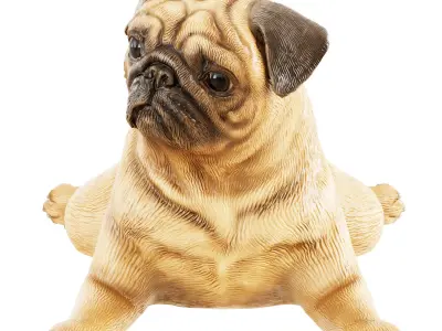 Pug figurine in a funny lying pose 3D model
