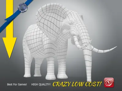 Elephant maleA T-pose Low-poly 3D model