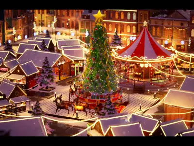 Modular Stylized Christmas Market Low-poly 3D model