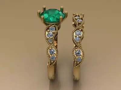 The Verdant Vow Couples Engagement Ring jewelry  - for Her 3D print model