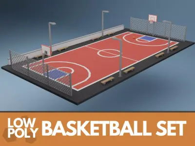 Low Poly Basketball Court Pack Low-poly 3D model