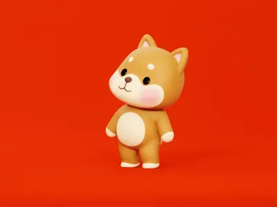 Cartoon Dog Shiba Chibi Kawaii Character Rigged Animated Low-poly 3D model