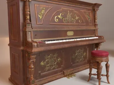 PBR Vintage Piano Low-poly 3D model