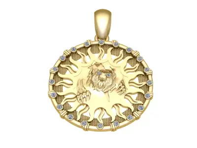 Roaring Bear Sunburst Pendant 3D print model