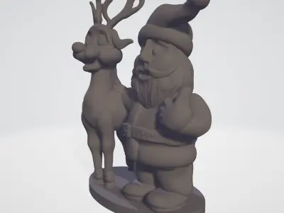 3D Printable  Funny Santa Claus with Deer - Christmas decoration 3D print model