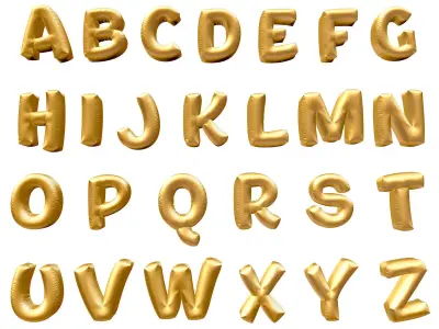 Golden Balloons Alphabet Letters High Poly 3D model