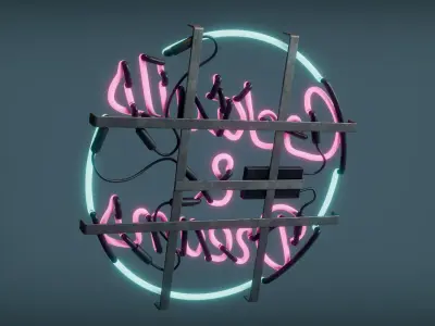 Cocktail Neon Sign Low-poly 3D model