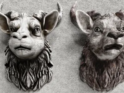  Deer Head Sculpture Low-poly 3D model