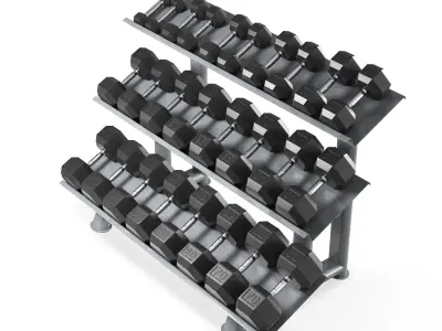 HEX DUMBBELL SET with rack Low-poly 3D model