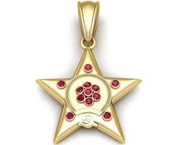 Golden Star Pendant with Ruby 3D print model